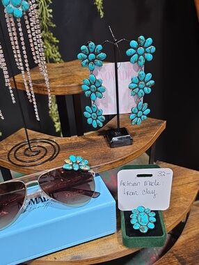 Artisan Made Turquoise Floral Statement Earrings!